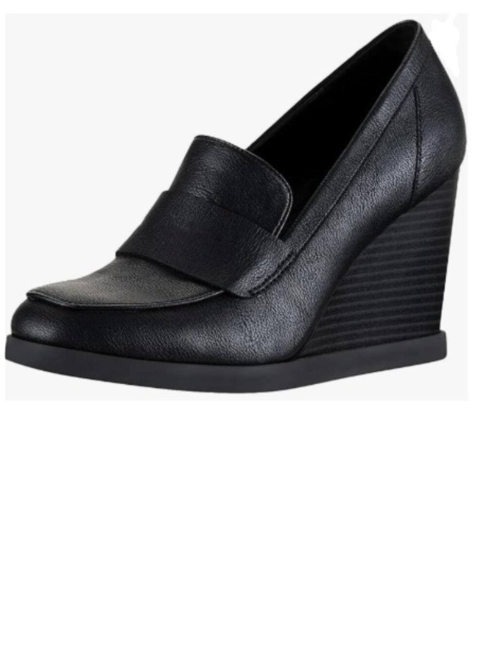 YDN Black Dressy Pump Square Closed Toe Slip On Loafers Wedges High Heeled Shoes